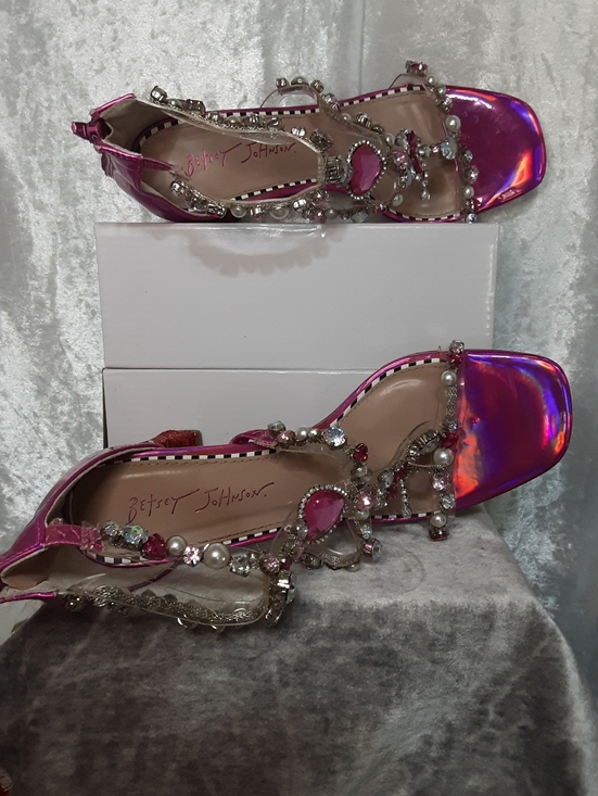 Betsey Johnson Hot Pink Rhinestone Dress Shoes With Glitter Heels - Picture 5 of 16